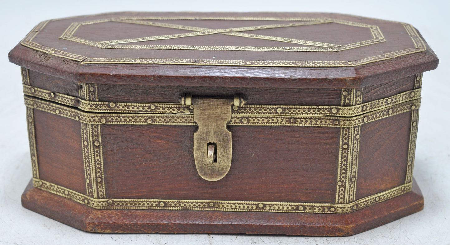 Vintage Wooden Small Storage Box Original Old Hand Crafted Brass Fitted