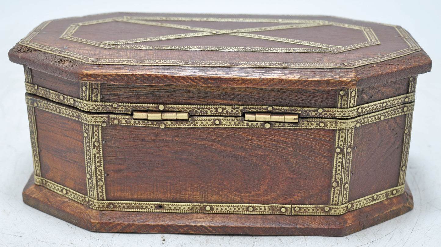 Vintage Wooden Small Storage Box Original Old Hand Crafted Brass Fitted