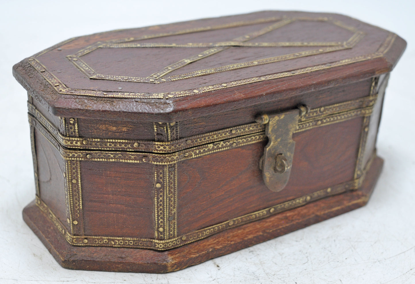 Vintage Wooden Small Storage Box Original Old Hand Crafted Brass Fitted