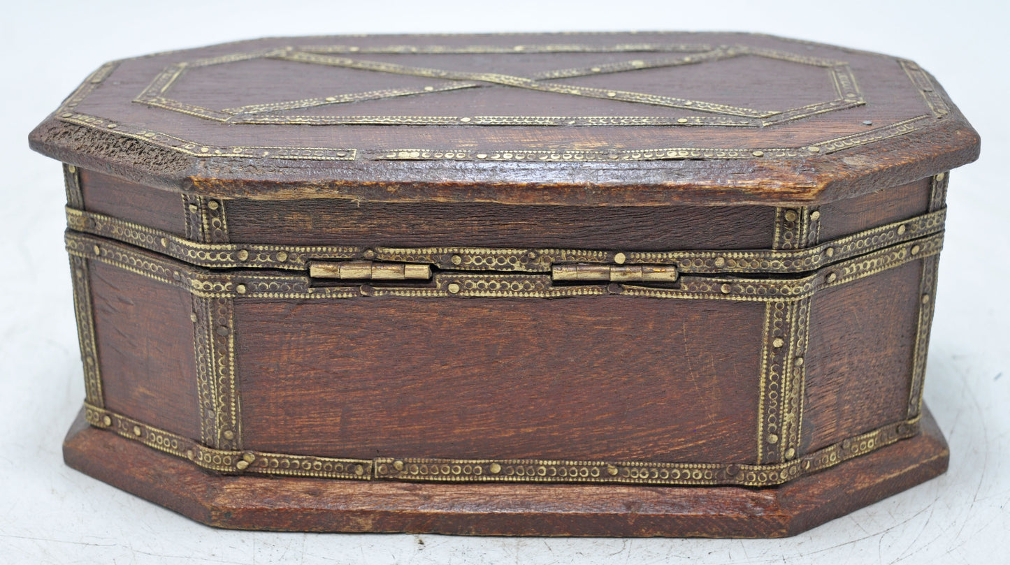 Vintage Wooden Small Storage Box Original Old Hand Crafted Brass Fitted