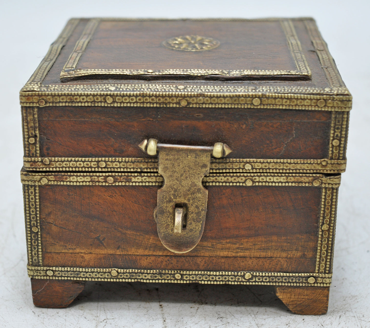 Vintage Wooden Small Storage Box Original Old Hand Crafted Brass Fitted
