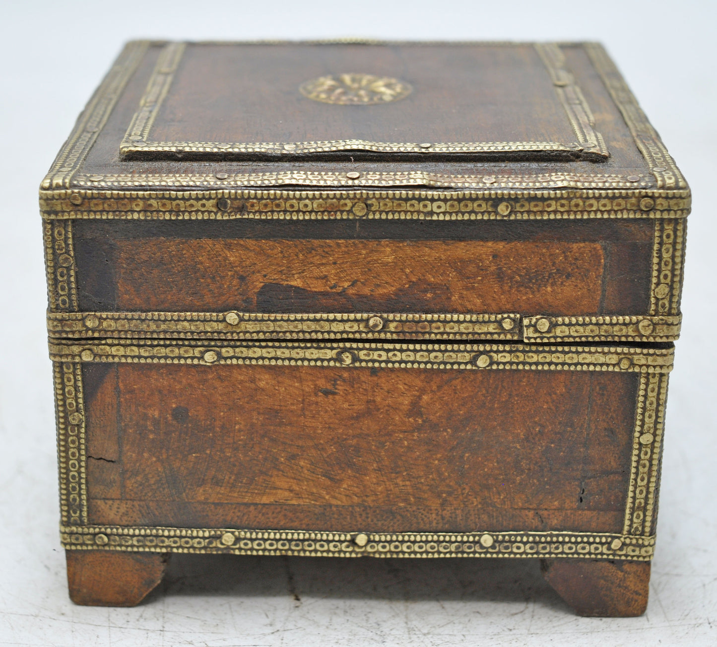 Vintage Wooden Small Storage Box Original Old Hand Crafted Brass Fitted
