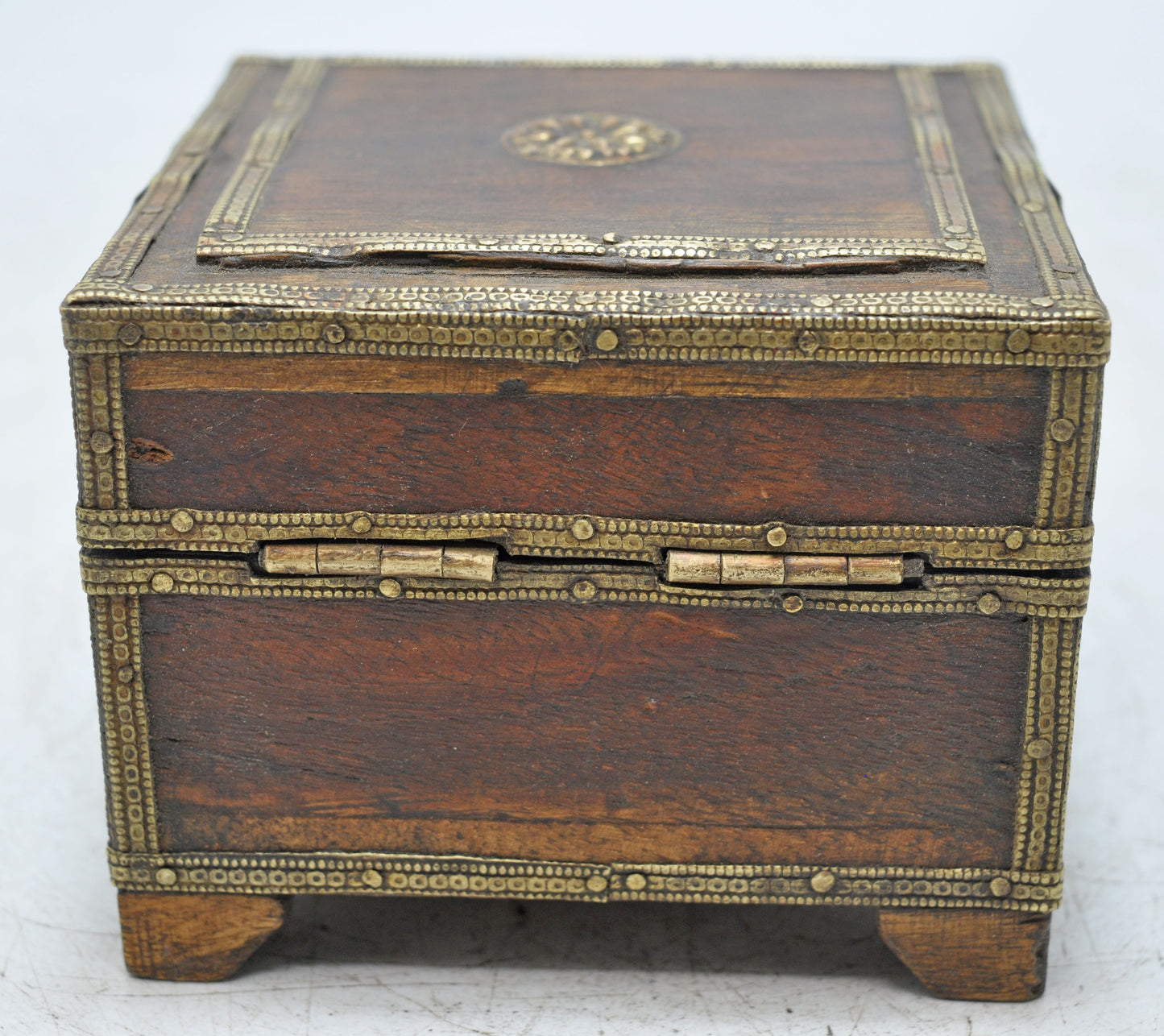 Vintage Wooden Small Storage Box Original Old Hand Crafted Brass Fitted