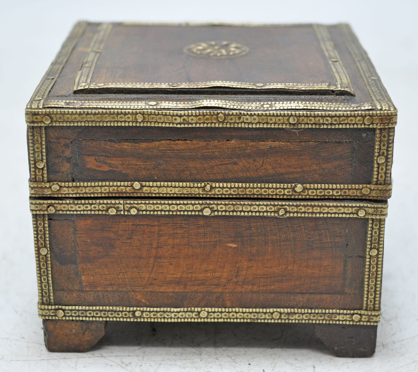 Vintage Wooden Small Storage Box Original Old Hand Crafted Brass Fitted