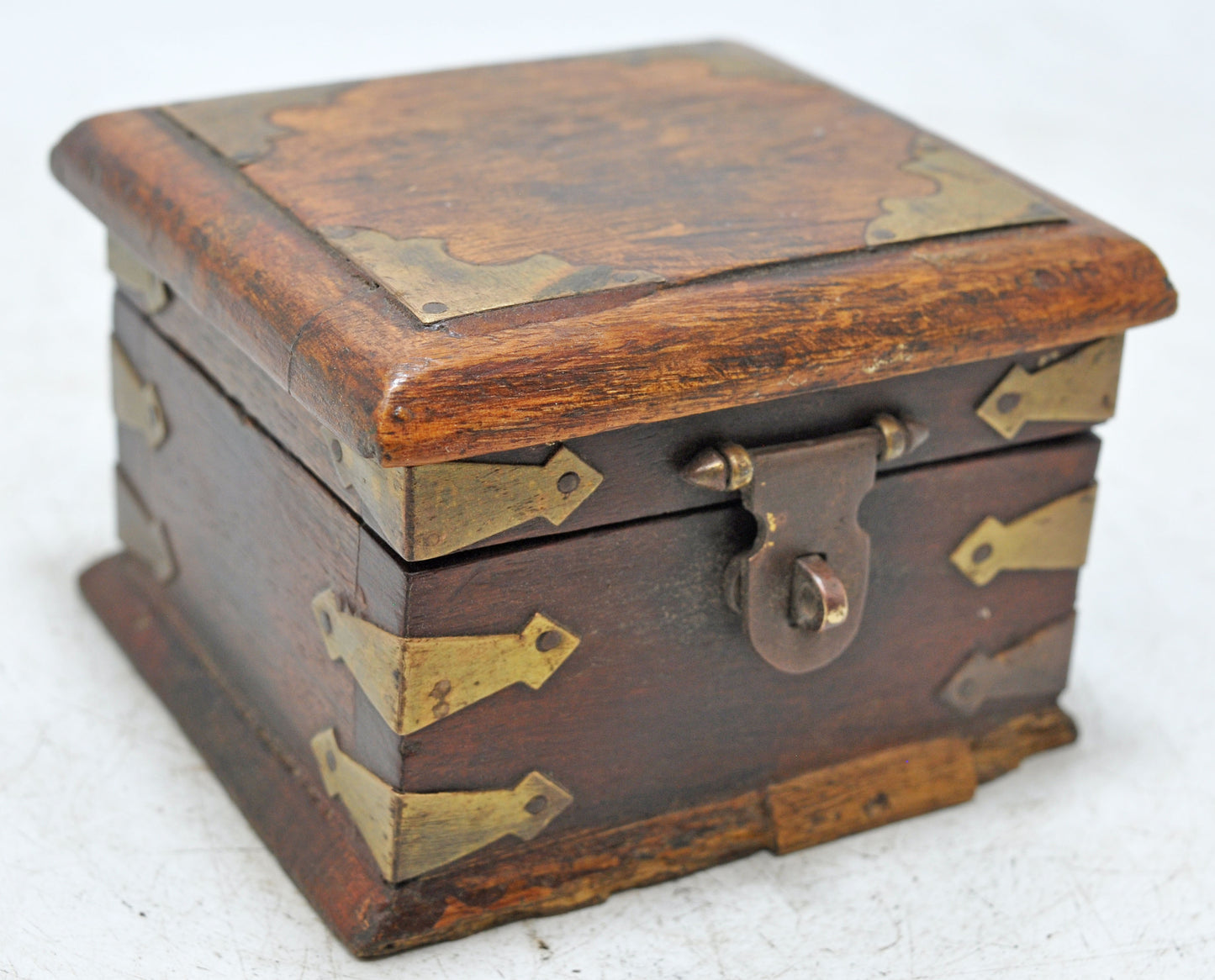 Vintage Wooden Small Storage Box Original Old Hand Crafted Brass Fitted