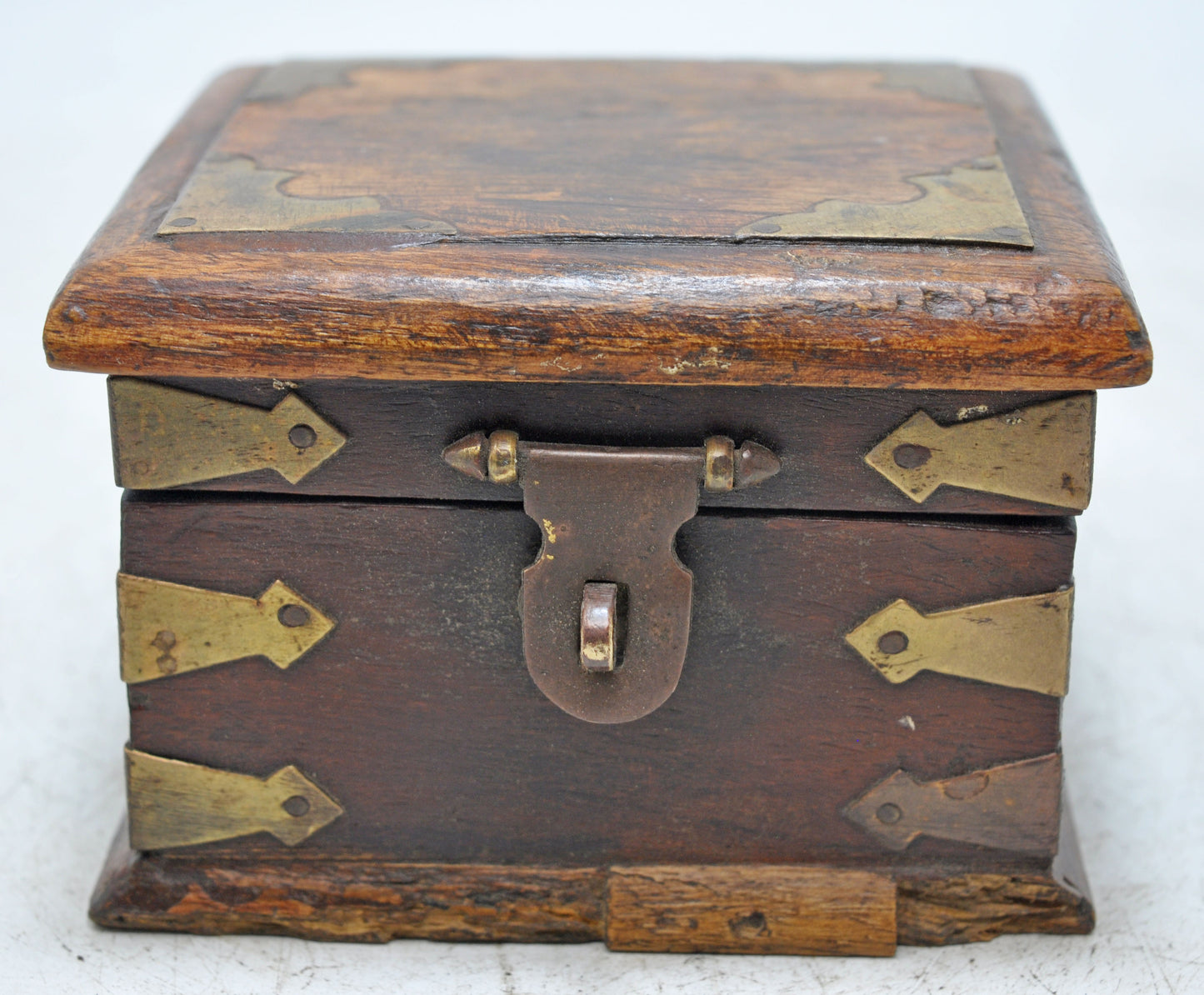 Vintage Wooden Small Storage Box Original Old Hand Crafted Brass Fitted