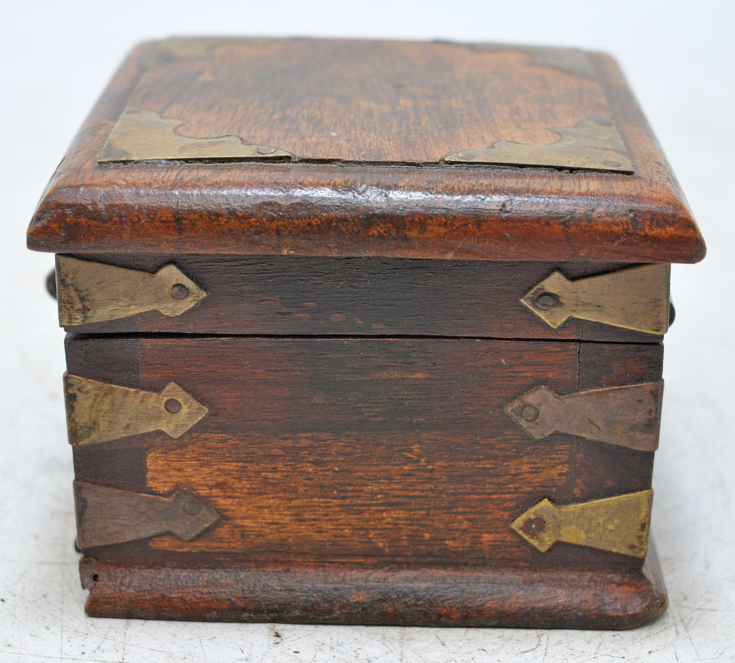 Vintage Wooden Small Storage Box Original Old Hand Crafted Brass Fitted