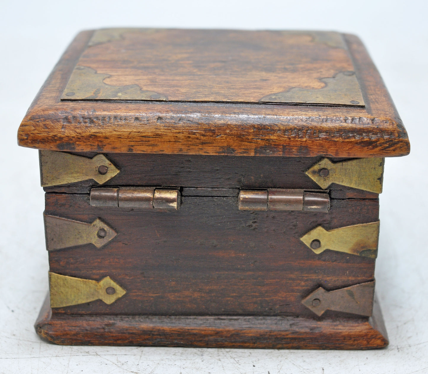 Vintage Wooden Small Storage Box Original Old Hand Crafted Brass Fitted