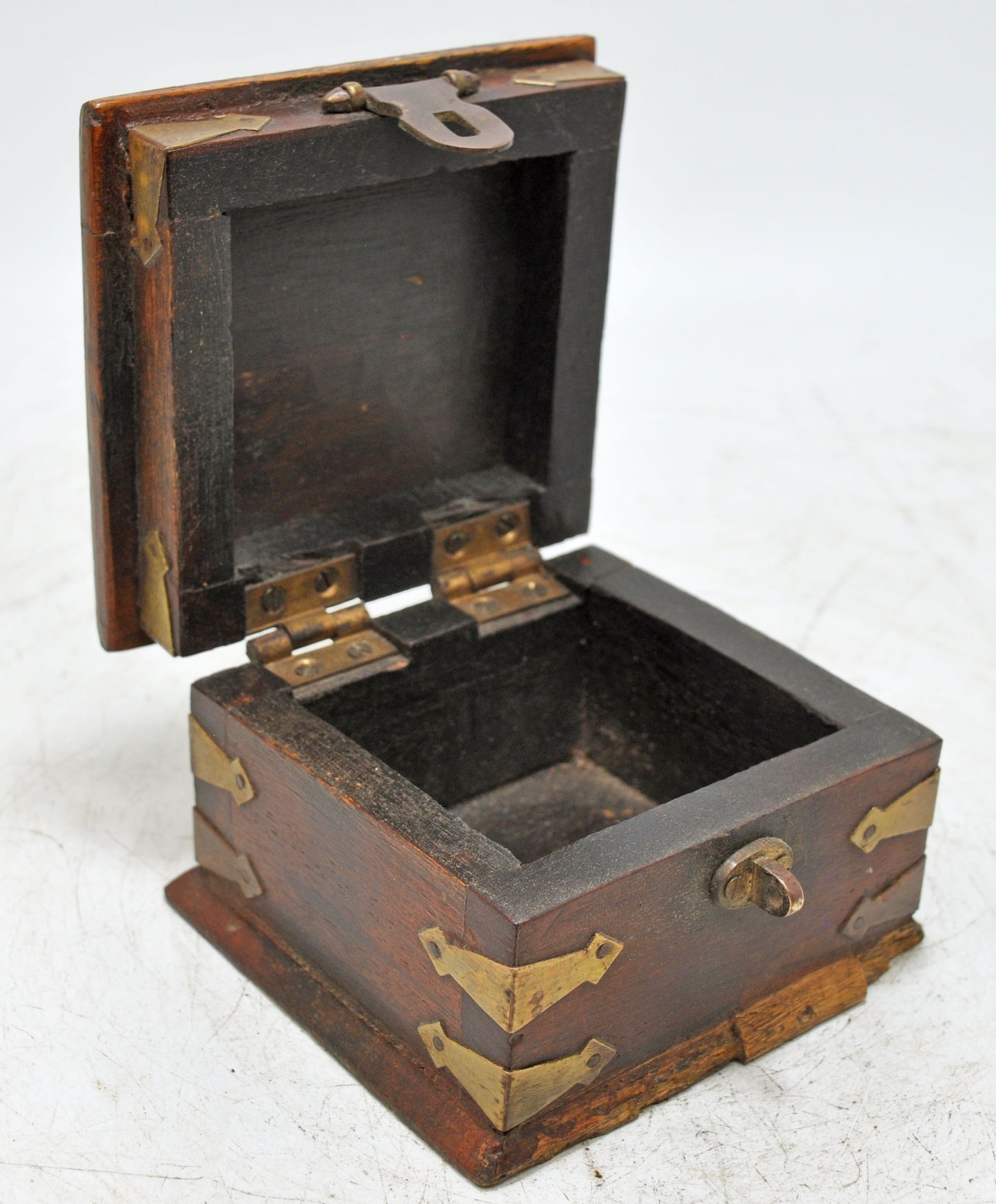 Vintage Wooden Small Storage Box Original Old Hand Crafted Brass Fitted