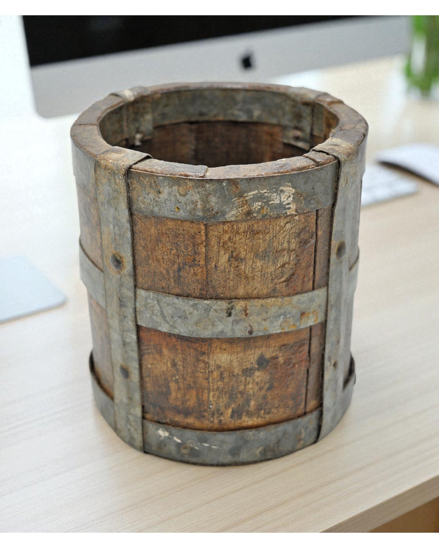 Vintage Wooden Round Grain Measurement Paili Pot Original Old Hand Crafted