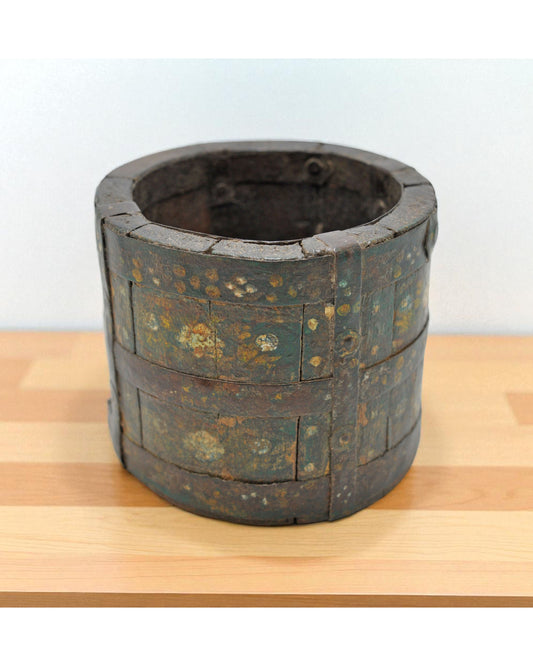 Vintage Wooden Round Grain Measurement Paili Pot Original Old Hand Crafted