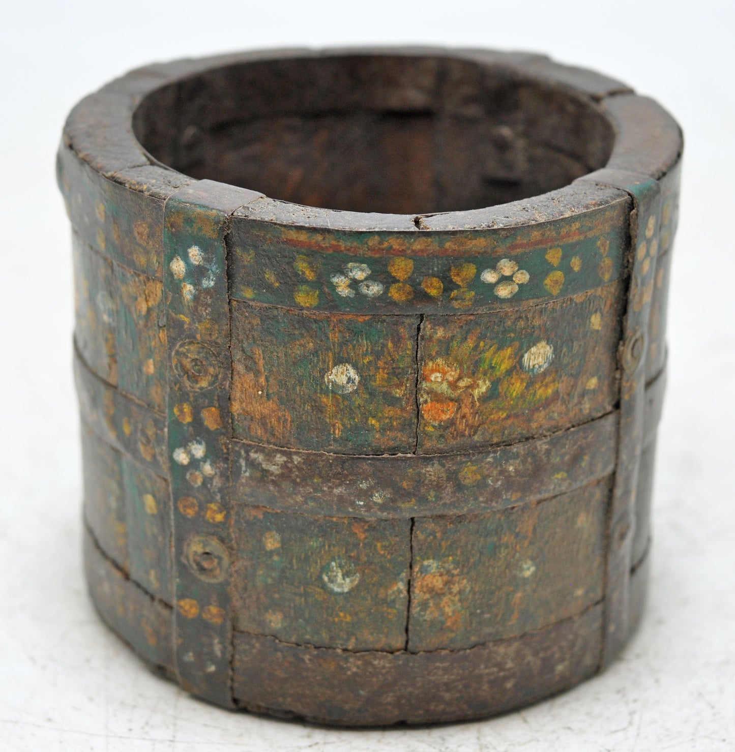 Vintage Wooden Round Grain Measurement Paili Pot Original Old Hand Crafted