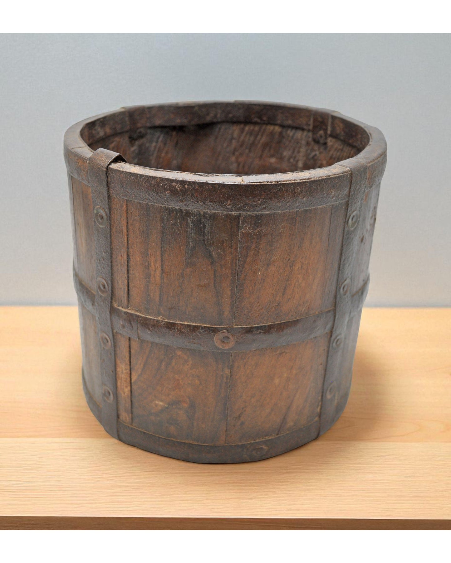 Vintage Wooden Round Grain Measurement Paili Pot Original Old Hand Crafted