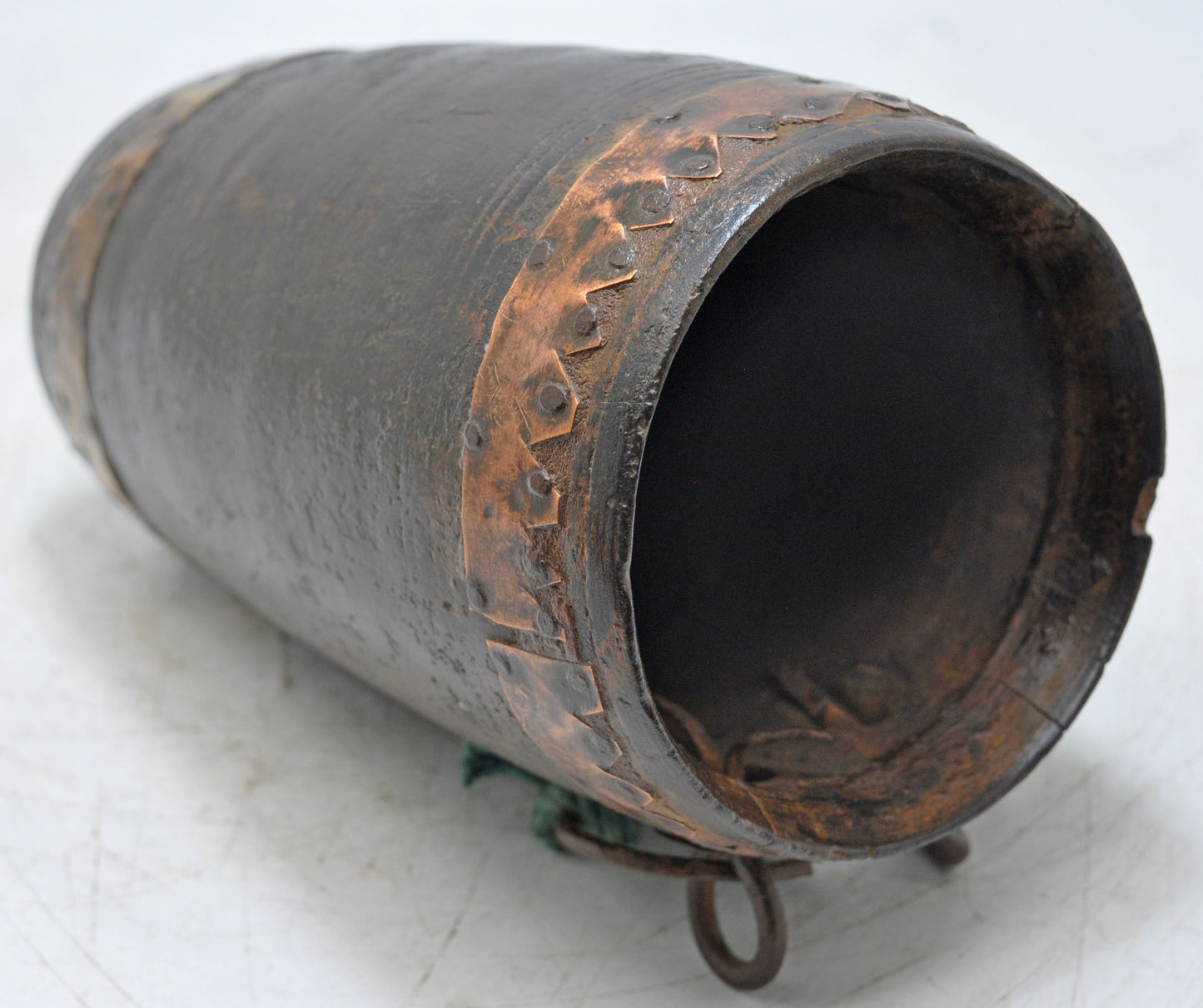 Antique Wooden Water Pot Matka Original Old Hand Crafted Metal Fitted