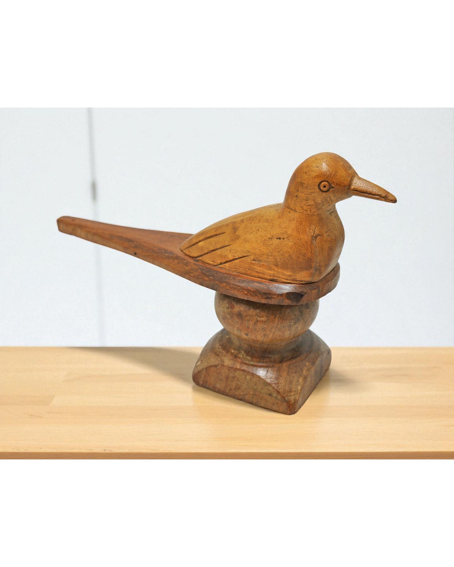 Vintage Wooden Bird Figurine Original Old Fine Hand Carved