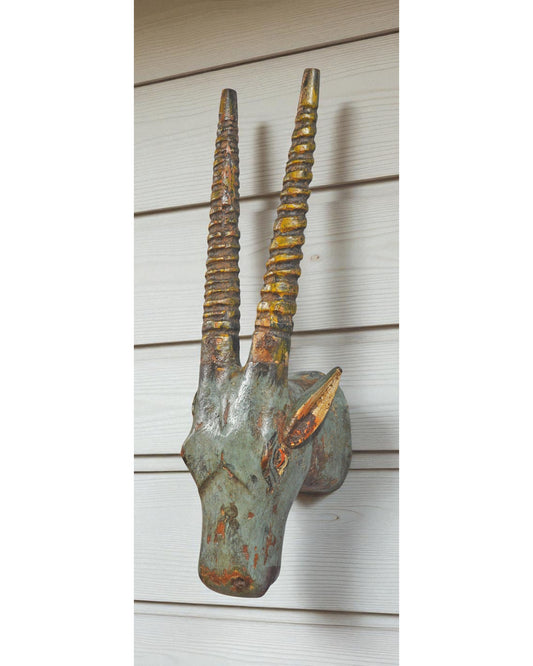 Hand Carved Wooden Wall Décor Deer Head Bust Figurine Fine Painted