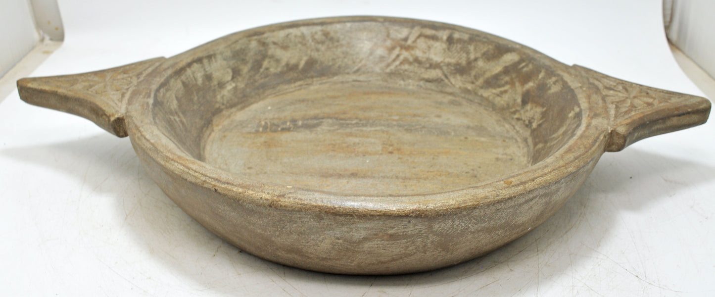 Vintage Wooden Round Dough Kneading Parat Bowl Original Old Hand Carved