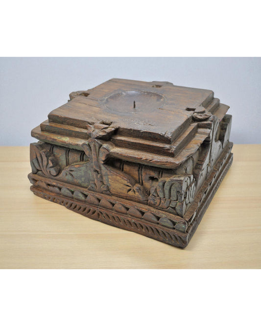 Antique Wooden Column Pillar Base Candle Holder Heavy Original Old Fine Carved