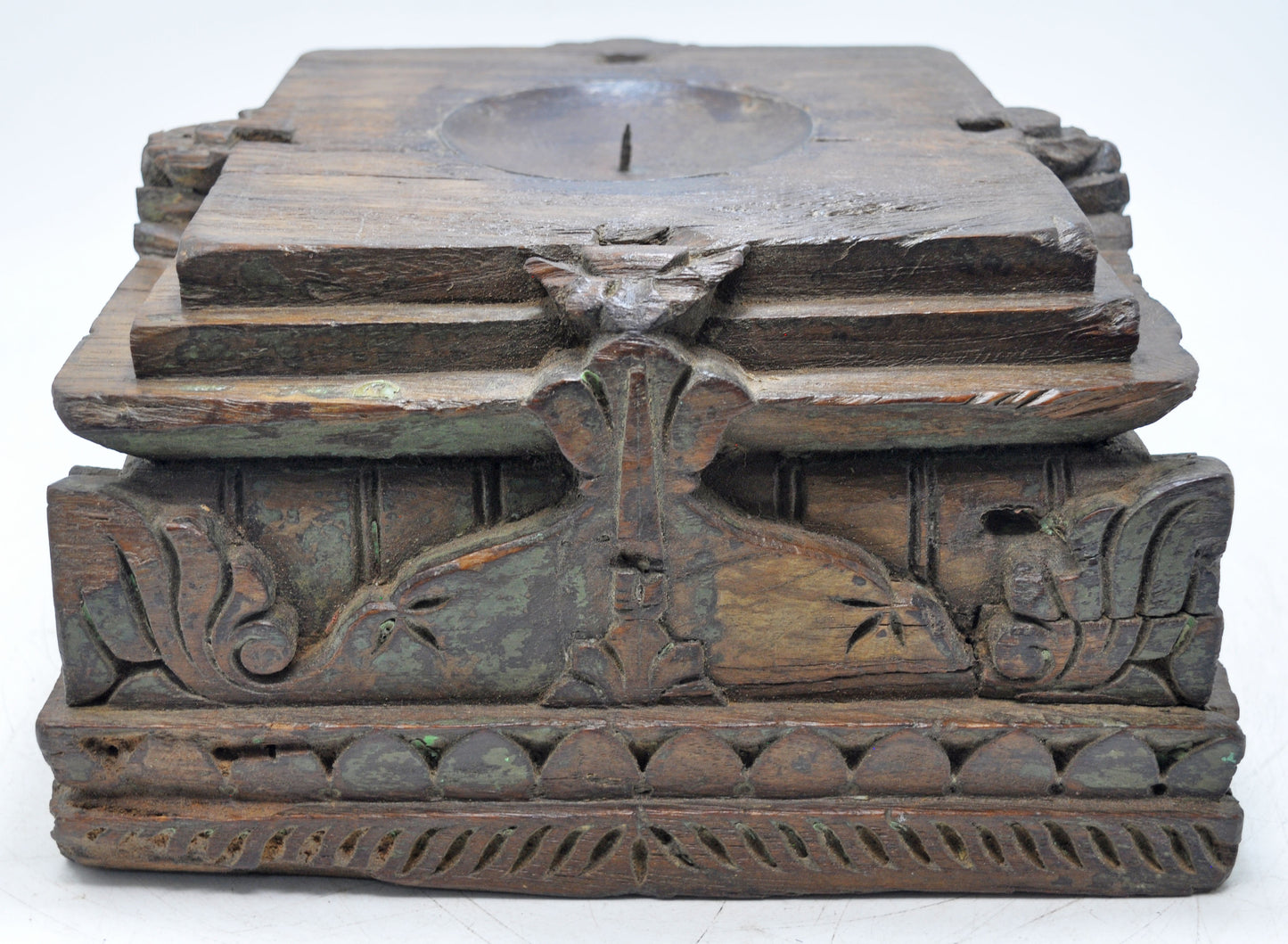 Antique Wooden Column Pillar Base Candle Holder Heavy Original Old Fine Carved