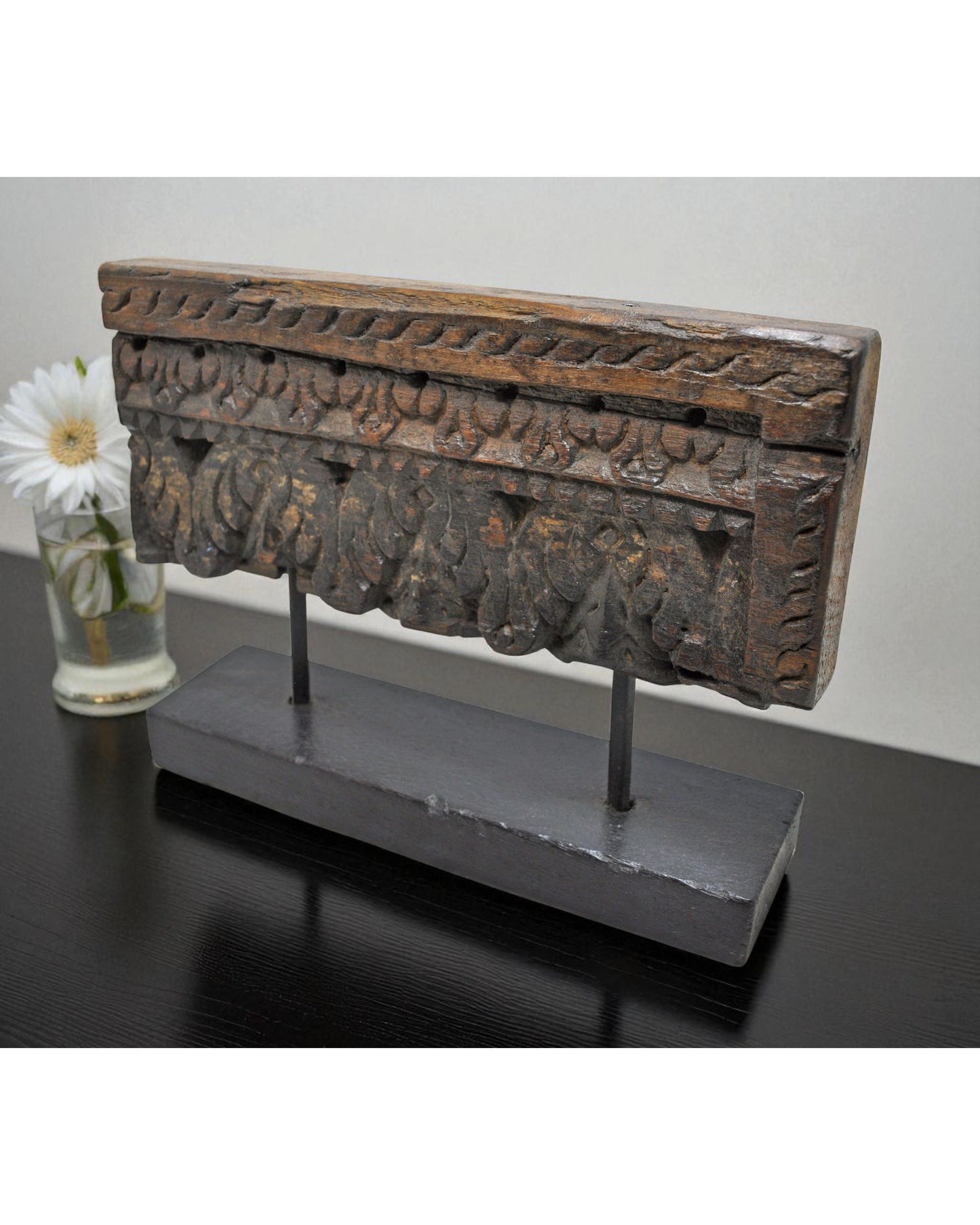 Antique Wooden Floral Carving Panel Plaque Original Old Hand Carved