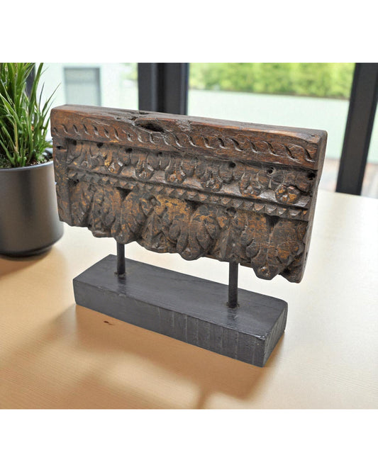 Antique Wooden Floral Carving Panel Plaque Original Old Hand Carved