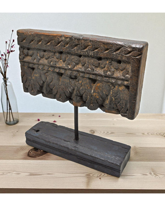 Antique Wooden Floral Carving Panel Plaque Original Old Hand Carved