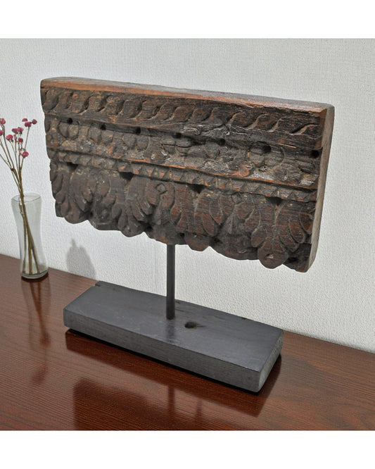 Antique Wooden Floral Carving Panel Plaque Original Old Hand Carved