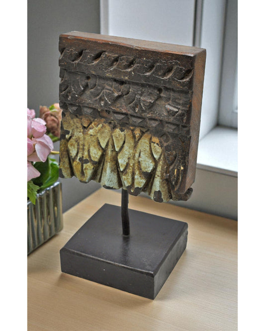 Antique Wooden Floral Carving Panel Plaque Original Old Hand Carved