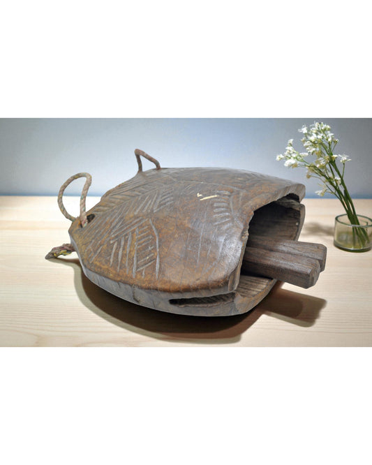 Antique Wooden Animals Cow Bell Original Old hand Carved Large Size