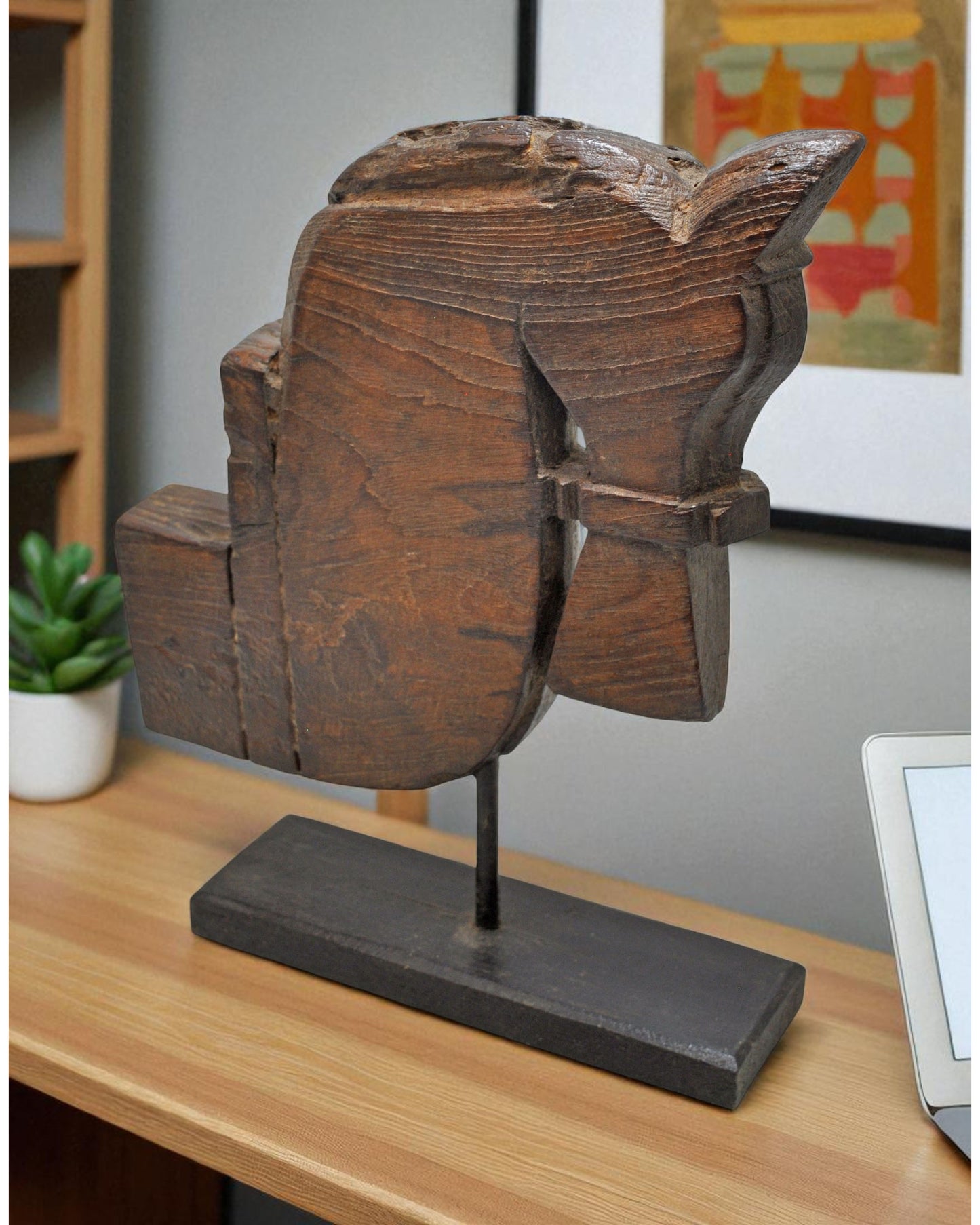 Antique Wooden Architectural Horse Head Bust Figurine Original Old Hand Carved