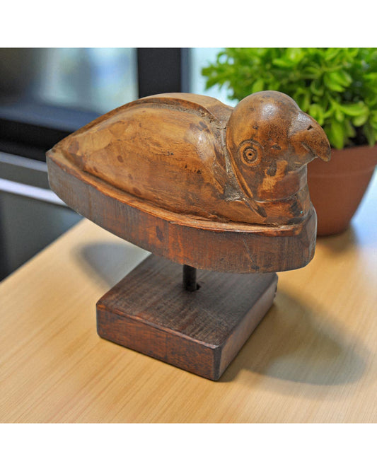 Vintage Wooden Bird Figurine on Stand Original Old Hand Carved