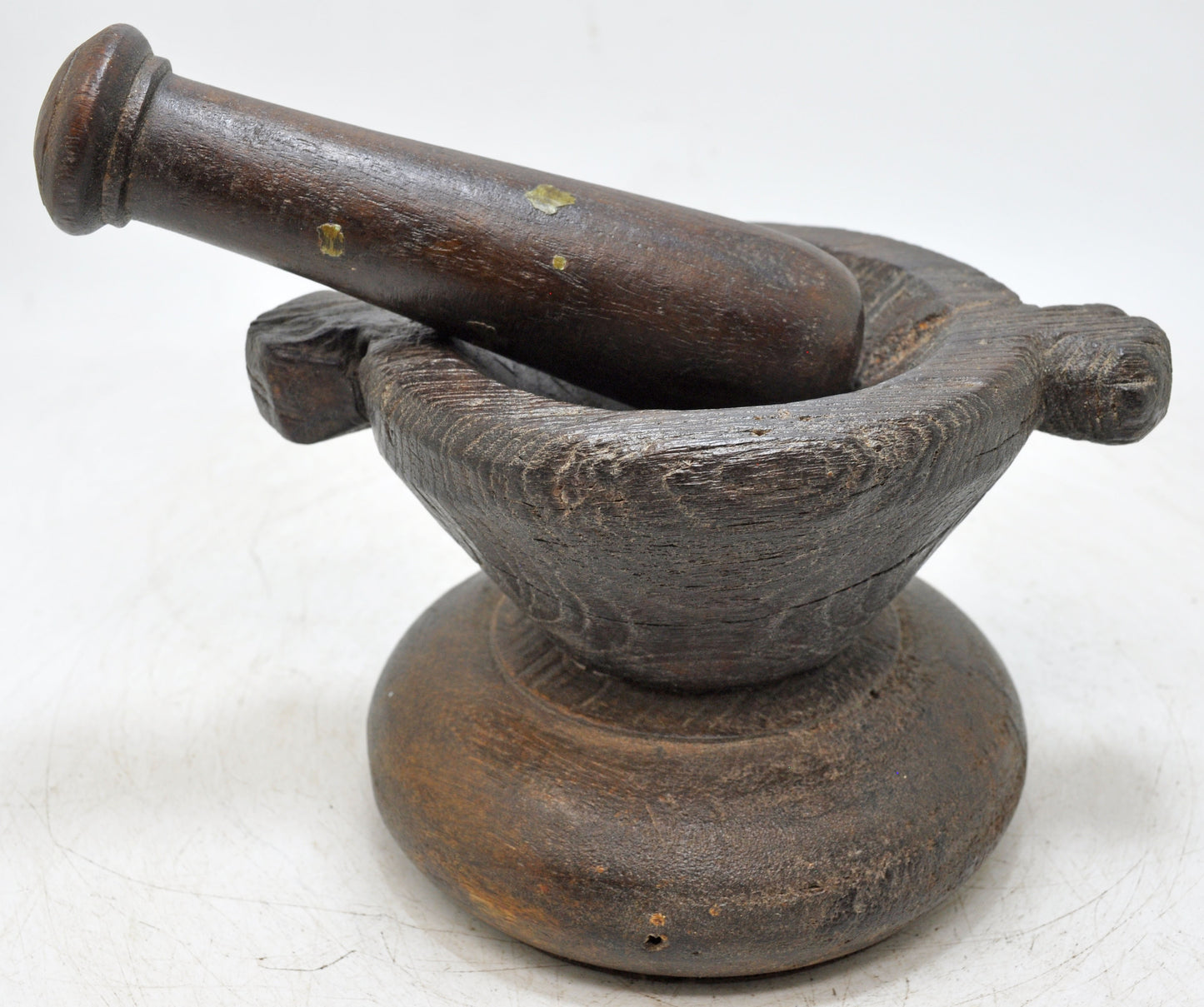 Antique Wooden Kitchenware Spice Grinding Bowl Original Old Hand Carved