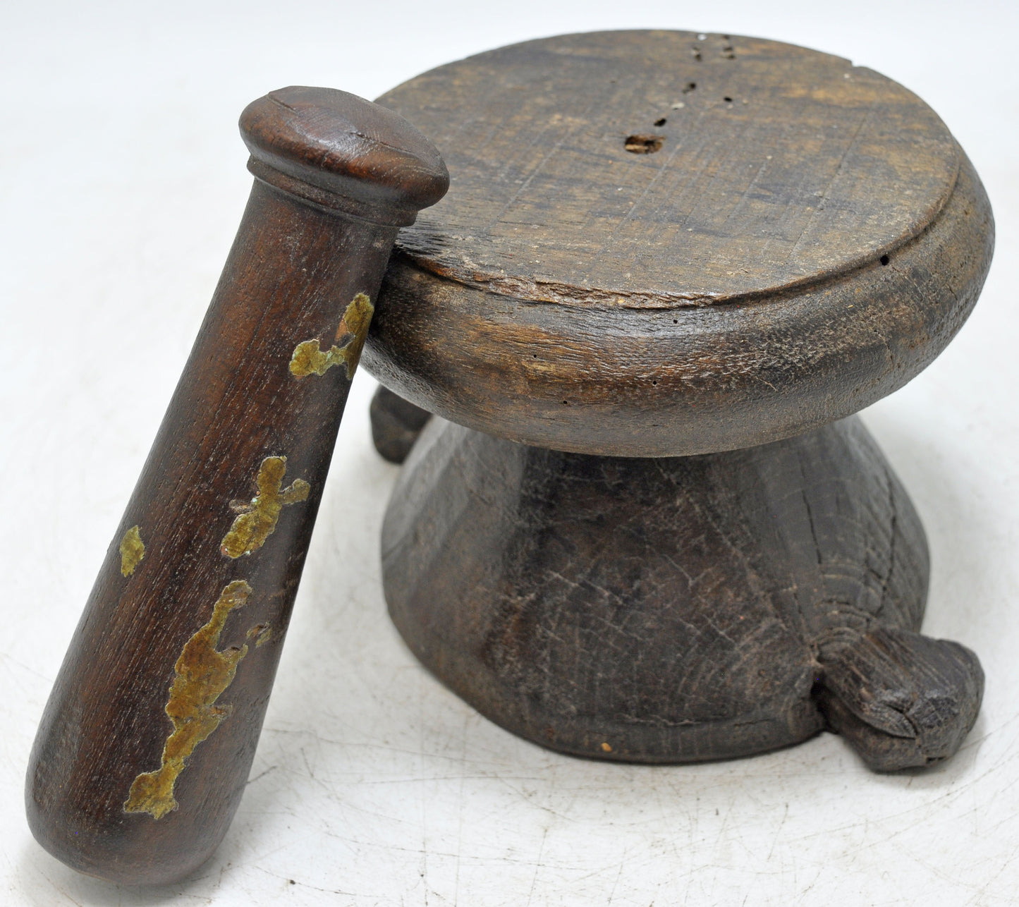 Antique Wooden Kitchenware Spice Grinding Bowl Original Old Hand Carved