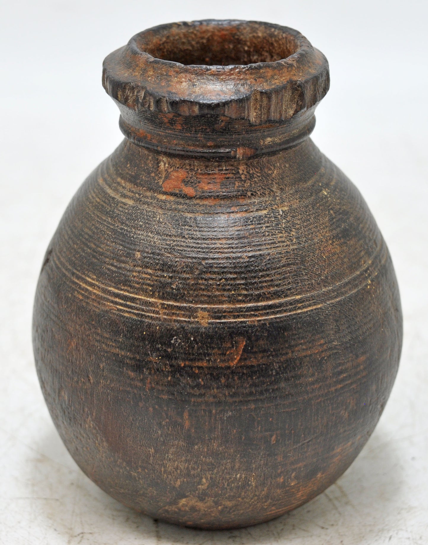 Antique Wooden Small Round Water Drinking Pot Original Old Hand Carved