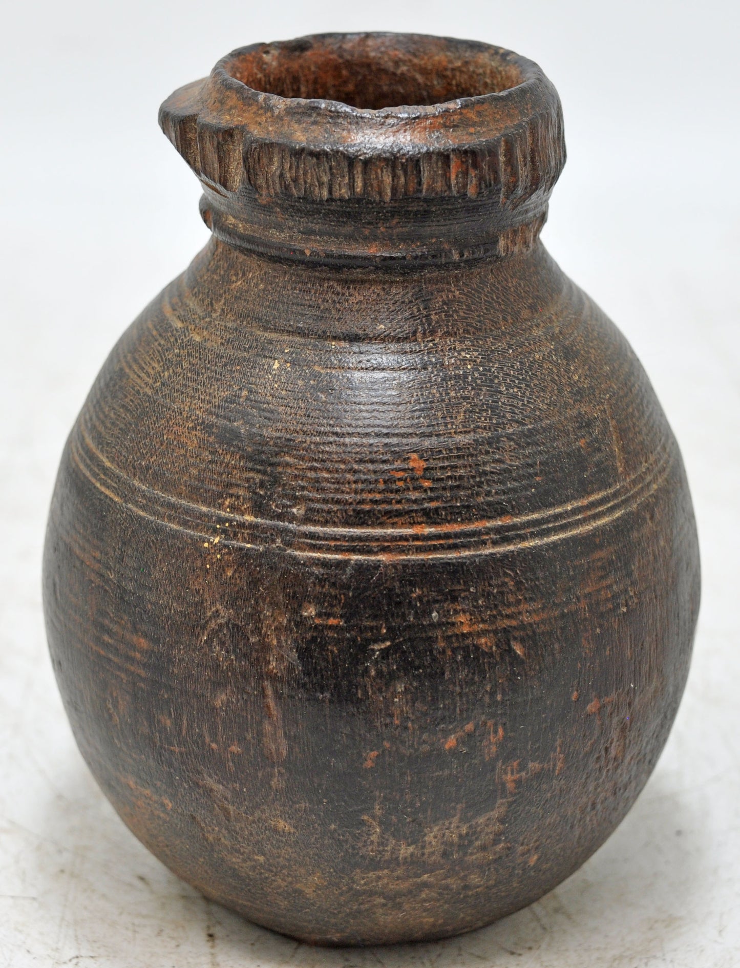 Antique Wooden Small Round Water Drinking Pot Original Old Hand Carved