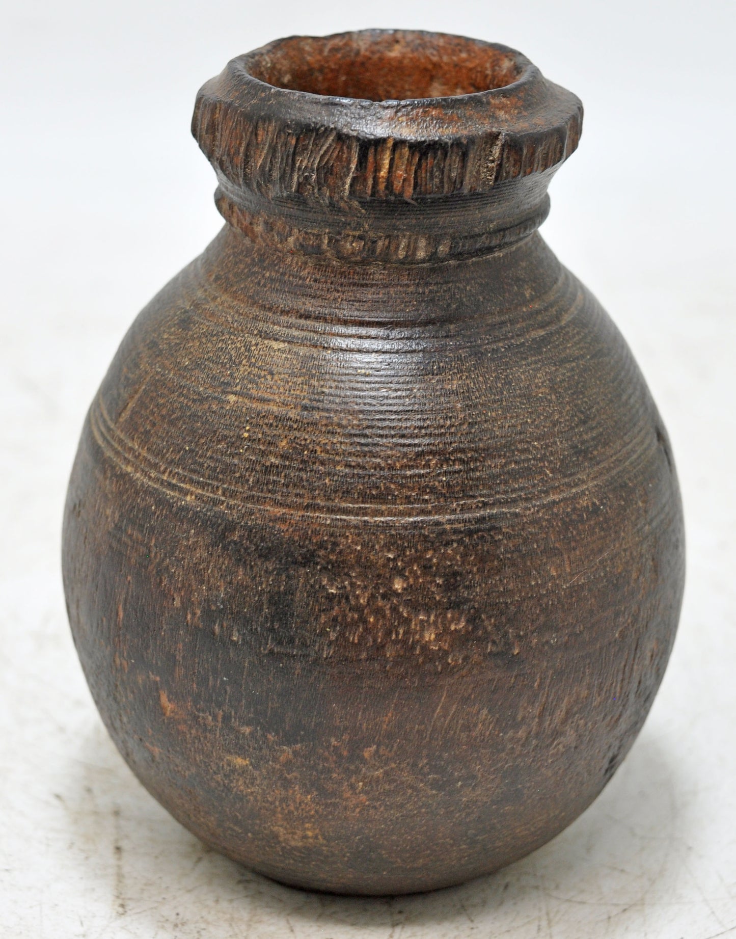 Antique Wooden Small Round Water Drinking Pot Original Old Hand Carved