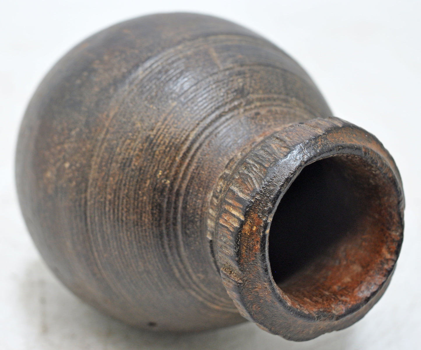 Antique Wooden Small Round Water Drinking Pot Original Old Hand Carved