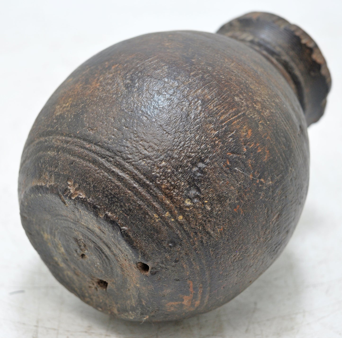 Antique Wooden Small Round Water Drinking Pot Original Old Hand Carved