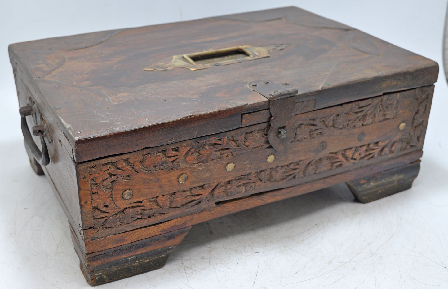 Antique Wooden Large Storage Treaure Chest Box Original Old Fine Hand Carved