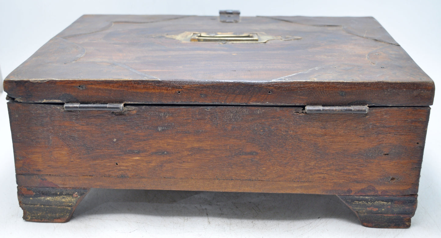 Antique Wooden Large Storage Treaure Chest Box Original Old Fine Hand Carved