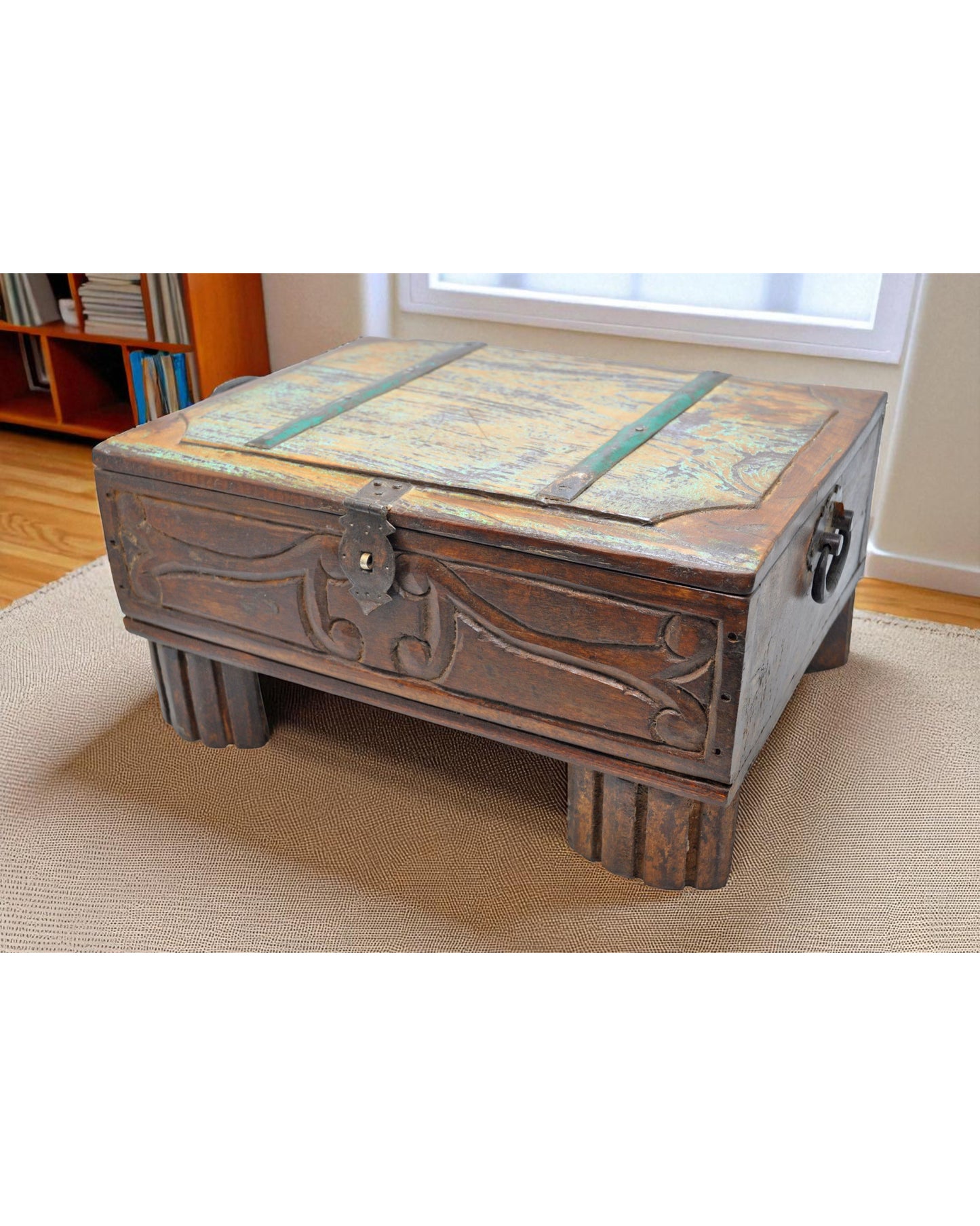 Antique Wooden Large Storage Treaure Chest Box Original Old Fine Hand Carved