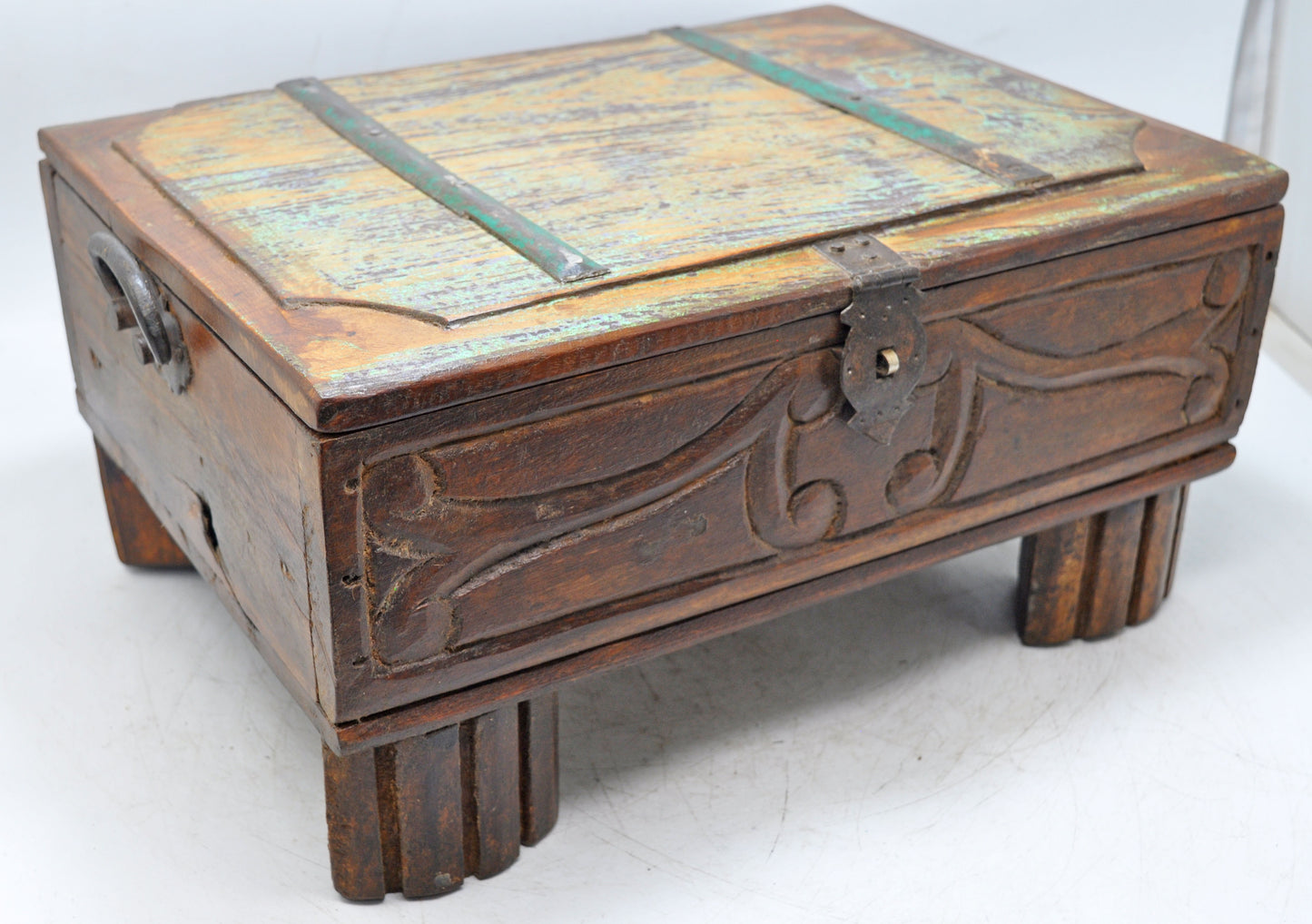 Antique Wooden Large Storage Treaure Chest Box Original Old Fine Hand Carved