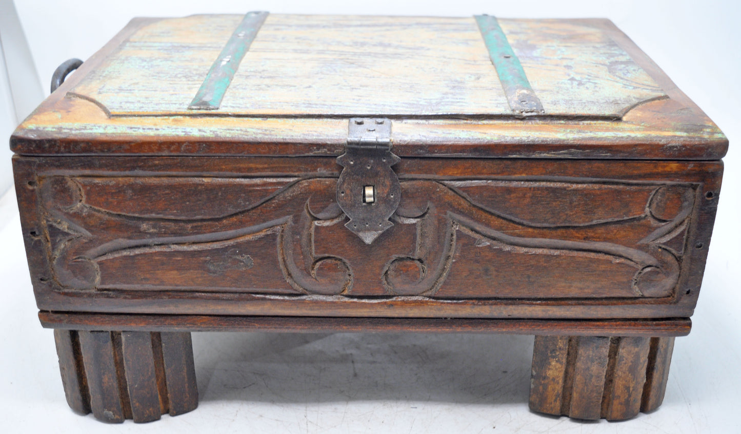 Antique Wooden Large Storage Treaure Chest Box Original Old Fine Hand Carved
