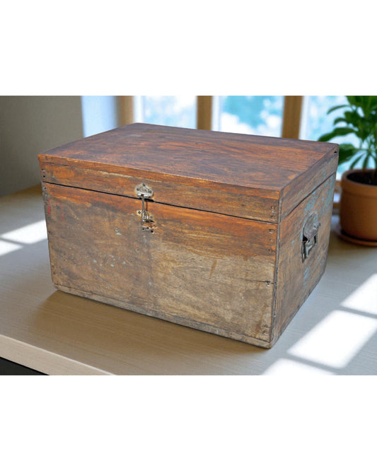 Antique Wooden Large Merchants Cash Chest Storage Box Original Old Hand Crafted