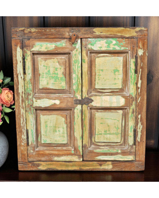Antique Wooden Window Panel With Frame Original Old Hand Crafted Painted