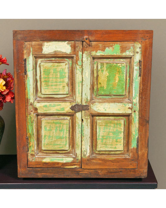 Antique Wooden Window Panel With Frame Original Old Hand Crafted Painted