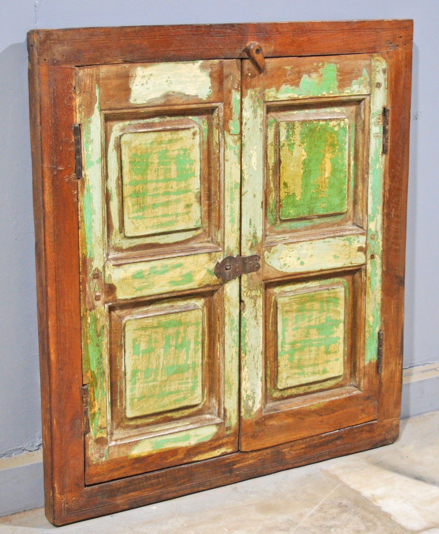 Antique Wooden Window Panel With Frame Original Old Hand Crafted Painted