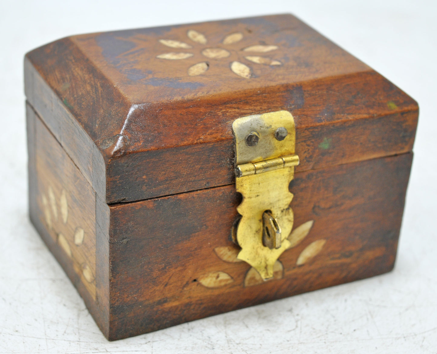 Vintage Wooden Small Storage Box Original Old Hand Crafted Brass Fitted