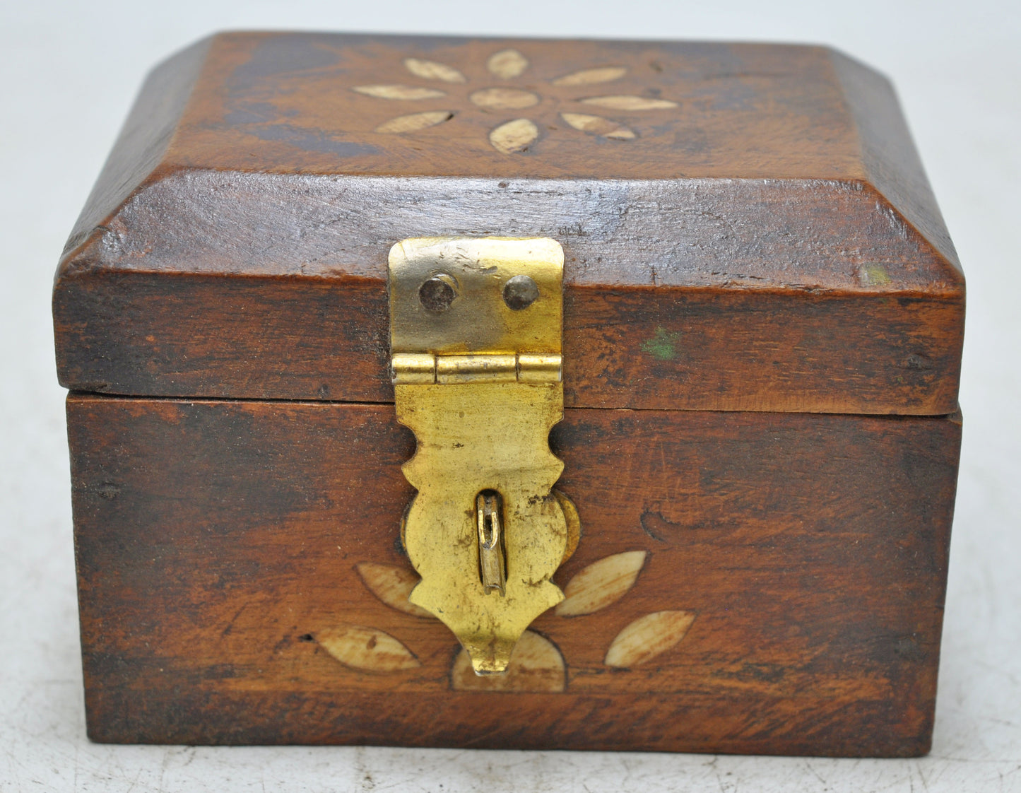 Vintage Wooden Small Storage Box Original Old Hand Crafted Brass Fitted