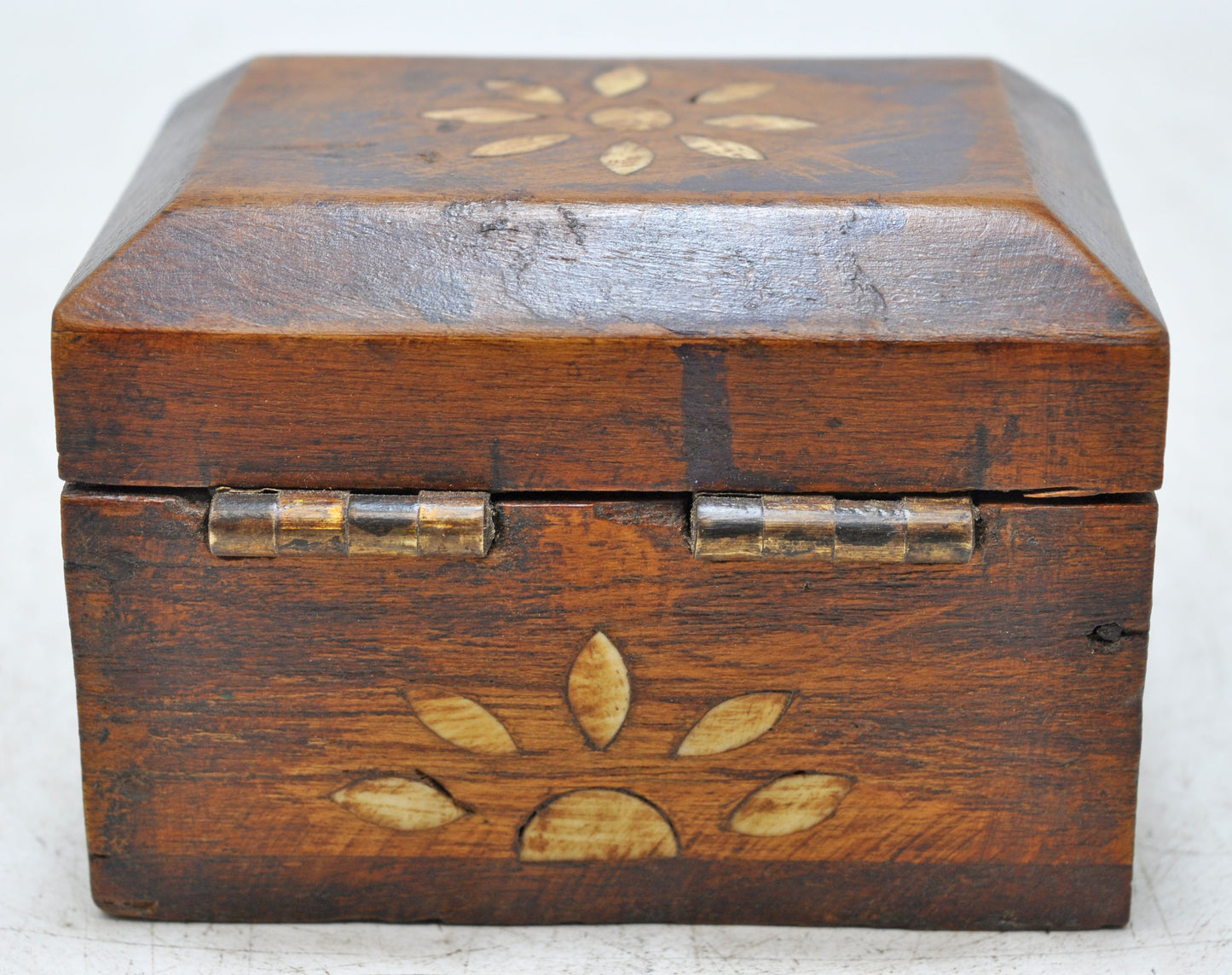 Vintage Wooden Small Storage Box Original Old Hand Crafted Brass Fitted